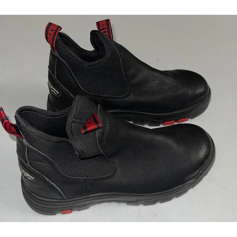 Rockrooster Men Black Leather Slip On Work Boots Chelsea Safety Shoes Size 10.5
